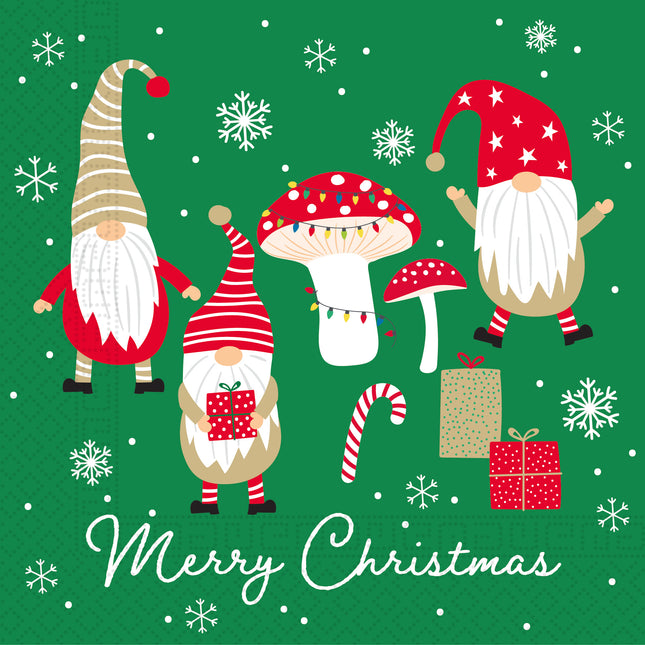Serviettes de table de Noël Gnomes Joyeux Noël 3 couches 33cm 20pcs