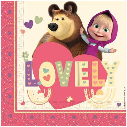 Serviettes de table Masha et l'ours colorées 33cm 20pcs