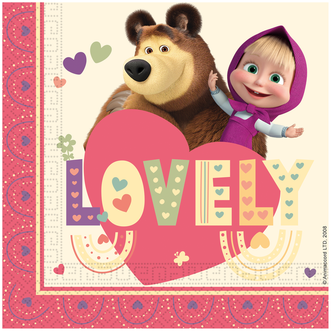 Serviettes de table Masha et l'ours colorées 33cm 20pcs