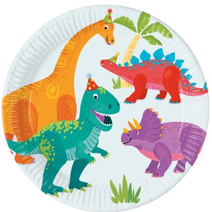 Assiettes Dino en carton coloré 23cm 8pcs