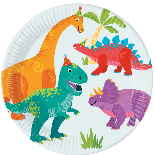 Assiettes Dino en carton coloré 23cm 8pcs