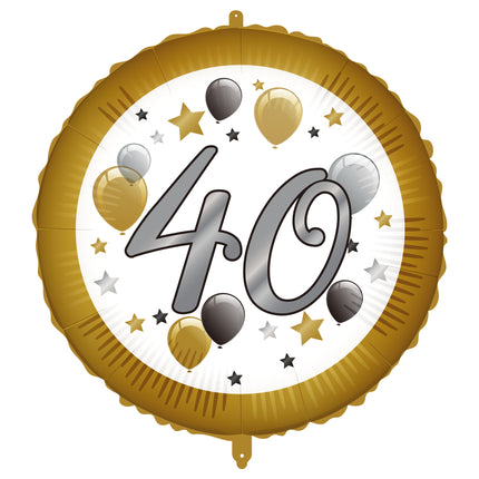40 Years Helium Balloon White Gold Empty 46cm
