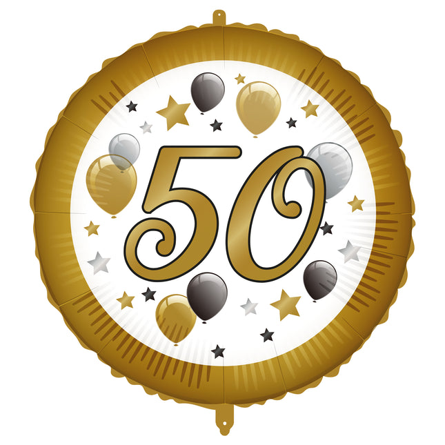 50 ans Ballon à l'hélium blanc or vide 46cm