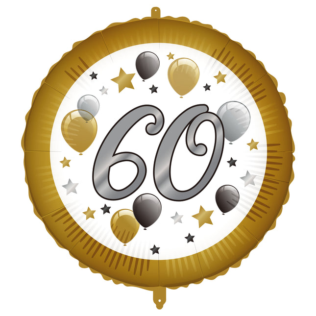 60 Years Helium Balloon White Gold Empty 46cm