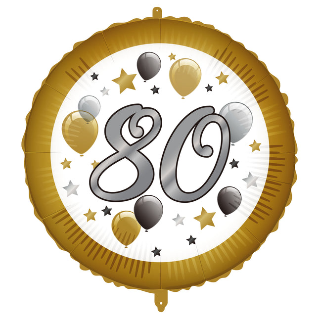 80 Years Helium Balloon White Gold Empty 46cm