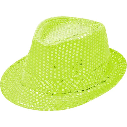 Chapeau vert fluo à paillettes