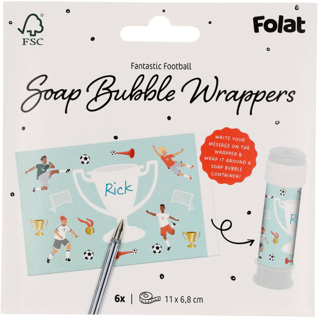Autocollants de football pour flacons souffleurs de bulles 11cm 6pcs