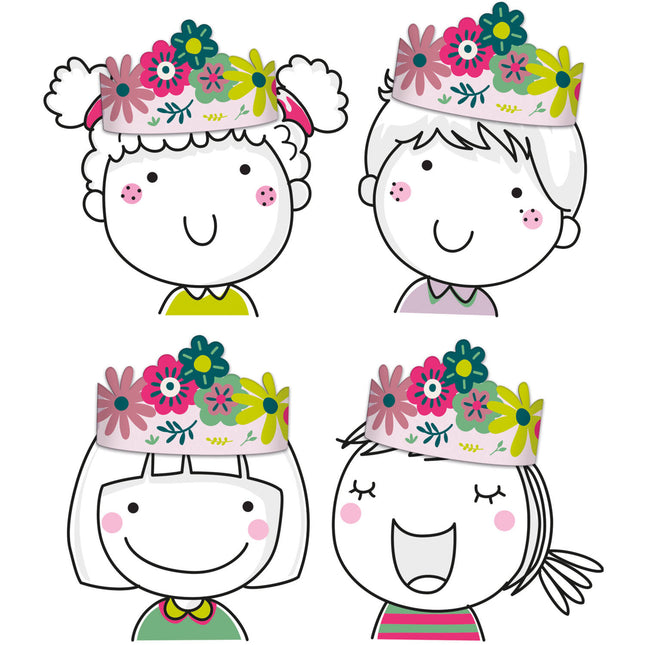 Couronne de fleurs Papier de couleur 6pcs
