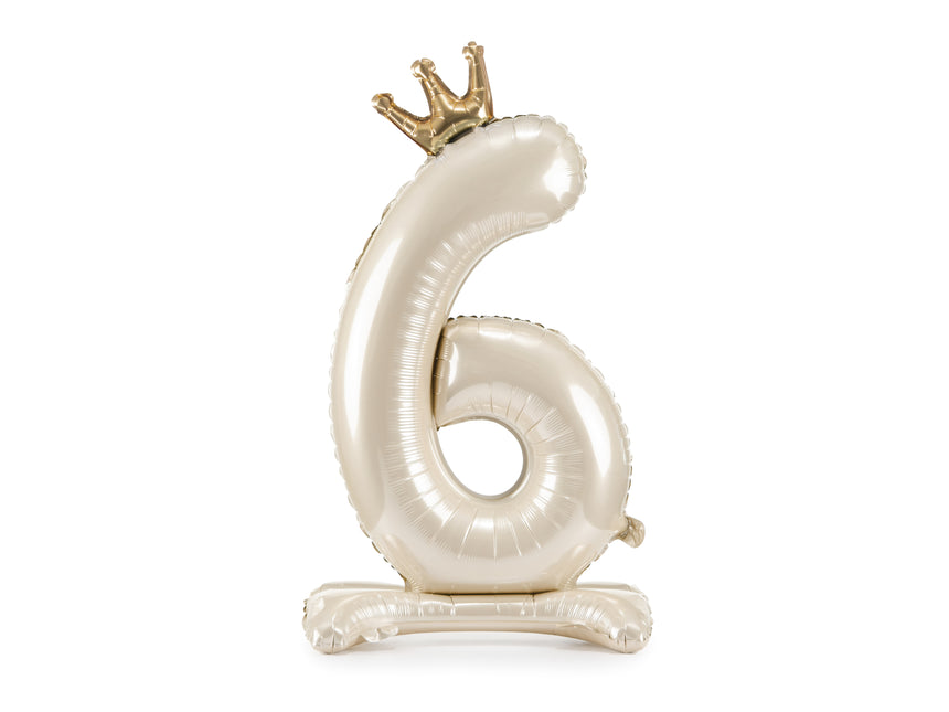 Ballon debout en papier d'aluminium numéro ''6'', 84 cm, crème claire