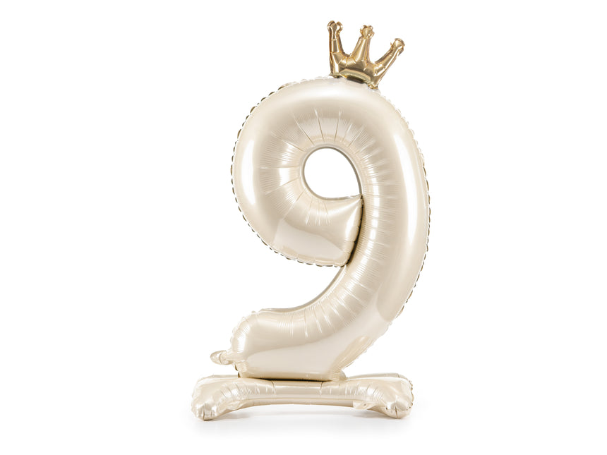 Ballon debout en papier d'aluminium numéro ''9'', 84 cm, crème claire