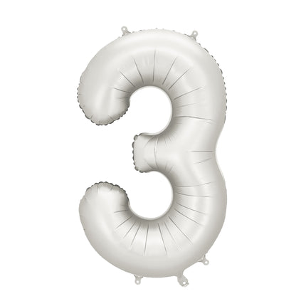 3 Year Figure Balloon Silver Satin Foil Empty 86cm