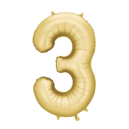 3 Year Figure Balloon Gold Satin Foil Empty 86cm