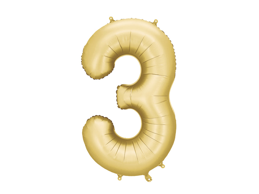 Ballon de baudruche Numéro '3', 86 cm, doré
