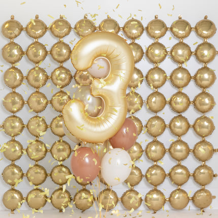 3 Year Figure Balloon Gold Satin Foil Empty 86cm