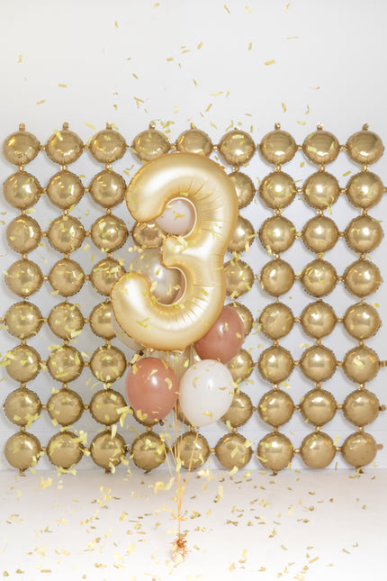 Ballon de baudruche Numéro '3', 86 cm, doré