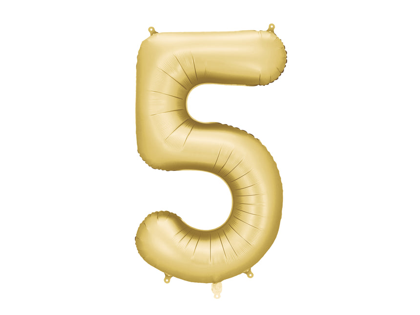 5 Year Figure Balloon Gold Satin Foil Empty 86cm