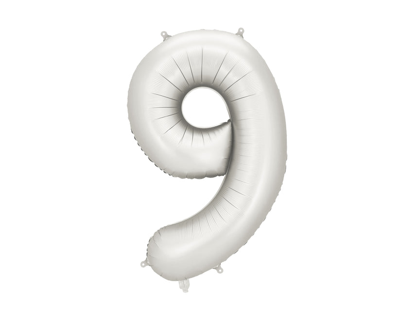 9 Year Figure Balloon Silver Satin Foil Empty 86cm