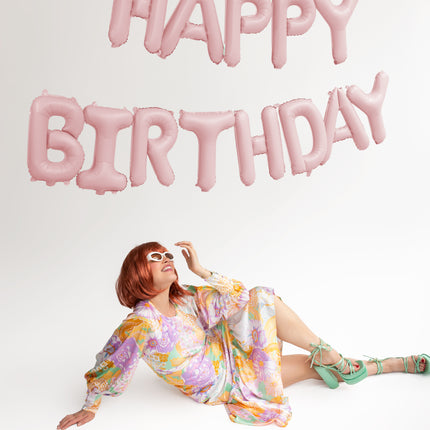 Ballon Lettre Joyeux Anniversaire Rose Clair 3.4m
