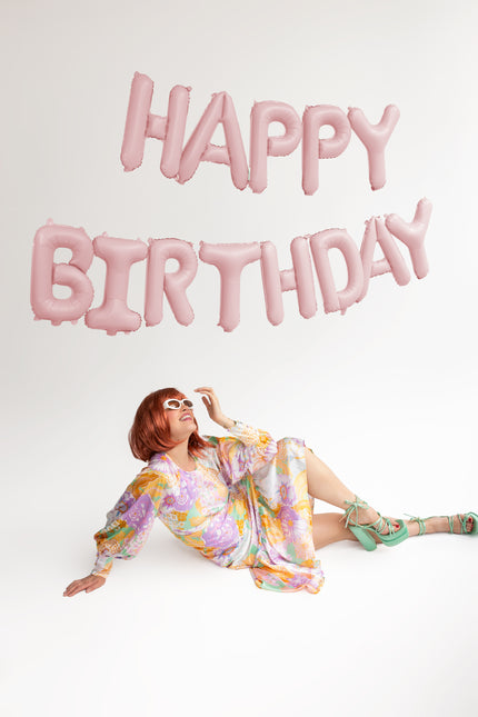 Ballon Lettre Joyeux Anniversaire Rose Clair 3.4m