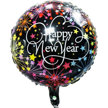 Ballon à l'hélium « Bonne année » noir à étoiles, non gonflé, 45 cm