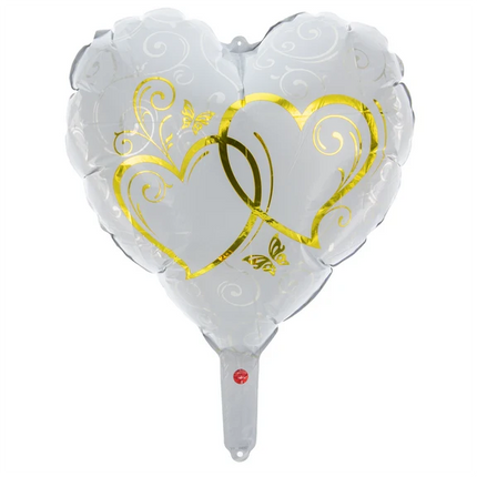 Ballon en hélium en forme de cœur, blanc et or, vide, 45 cm