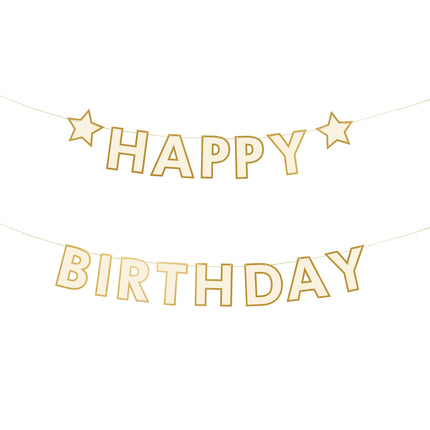 Guirlande de lettres Happy Birthday Or blanc 3m