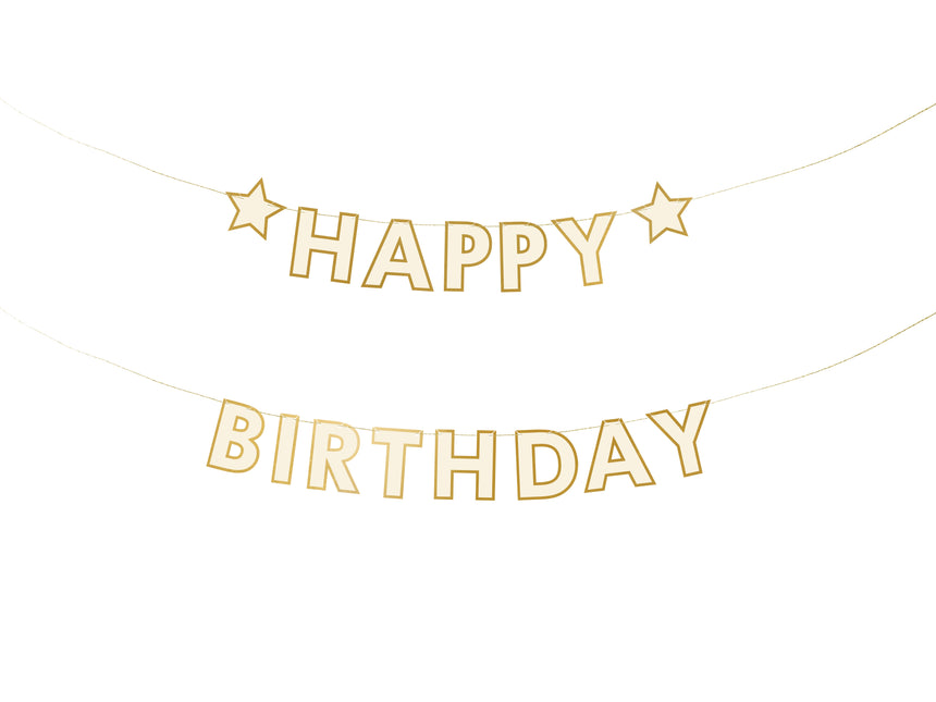 Guirlande de lettres Happy Birthday Or blanc 3m