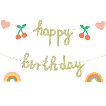 Guirlande de lettres Happy Birthday or avec ruban 2m