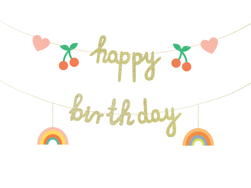 Guirlande de lettres Happy Birthday or avec ruban 2m