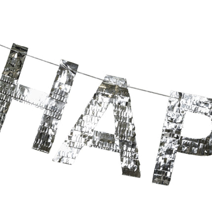 Guirlande de lettres Happy Birthday Argent 2.2m