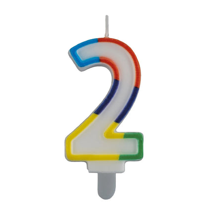 Bougie de 2 ans, bord coloré, 7 cm