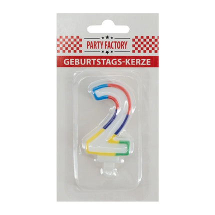Bougie de 2 ans, bord coloré, 7 cm