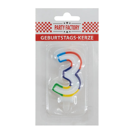 Bougie « 3 ans » avec bord coloré, 7 cm
