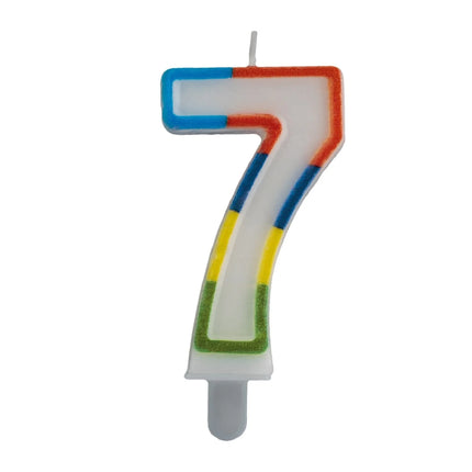 Bougie « 7 ans » avec bord coloré, 7 cm