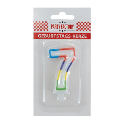Bougie « 7 ans » avec bord coloré, 7 cm