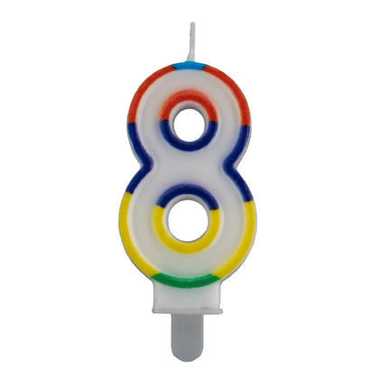 Bougie « 8 ans » avec bord coloré, 7 cm