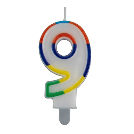 Bougie « 9 ans » avec bord coloré, 7 cm