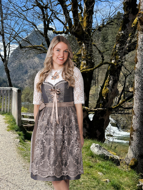 Marron Dirndl Robe Oktoberfest Femmes Fleurs 2 pièces