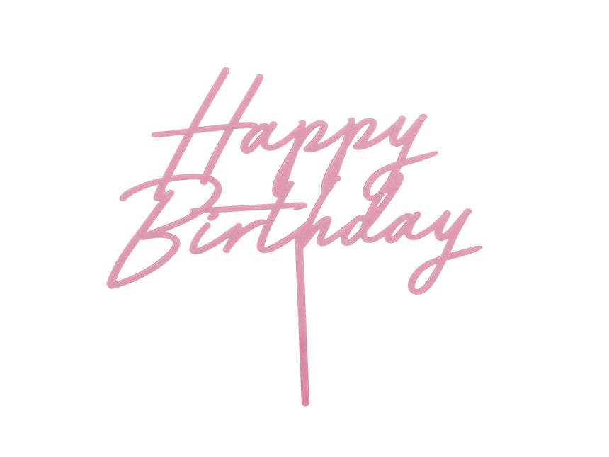 Happy Birthday Cake topper Pink 16.5cm