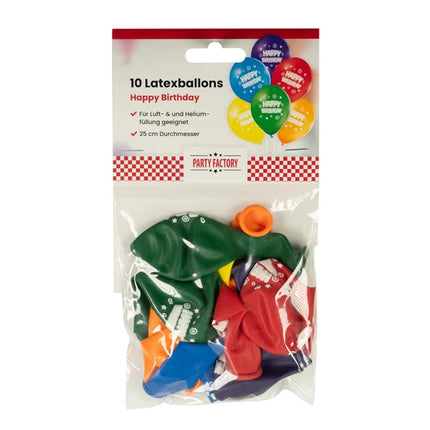 Ballons colorés « Happy Birthday » 30 cm, lot de 10