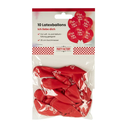 Ballons rouges « Ich Liebe Dich » 30 cm, lot de 10