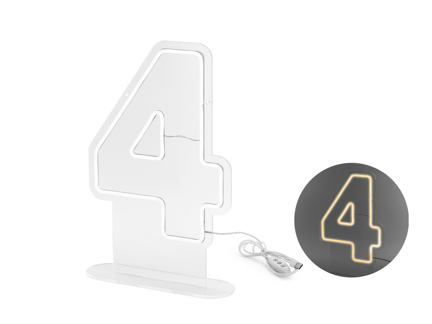 Néon LED - Figurine LED ''4'', blanche, 50cm