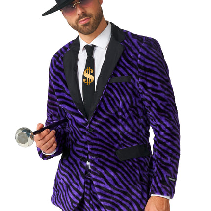 Costume « pimp » pour homme, violet, imprimé zèbre, 3 pièces
