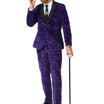 Costume « pimp » pour homme, violet, imprimé zèbre, 3 pièces