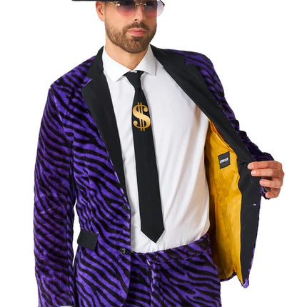 Costume « pimp » pour homme, violet, imprimé zèbre, 3 pièces