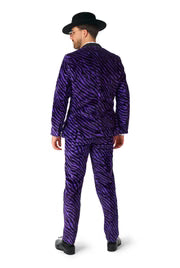 Costume « pimp » pour homme, violet, imprimé zèbre, 3 pièces