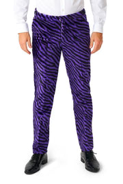 Costume « pimp » pour homme, violet, imprimé zèbre, 3 pièces