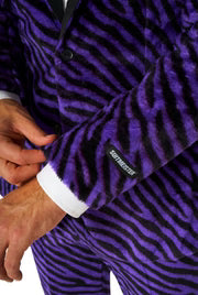 Costume « pimp » pour homme, violet, imprimé zèbre, 3 pièces