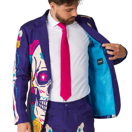 Costume Sugar Skull pour homme, violet, 3 pièces