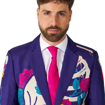 Costume Sugar Skull pour homme, violet, 3 pièces